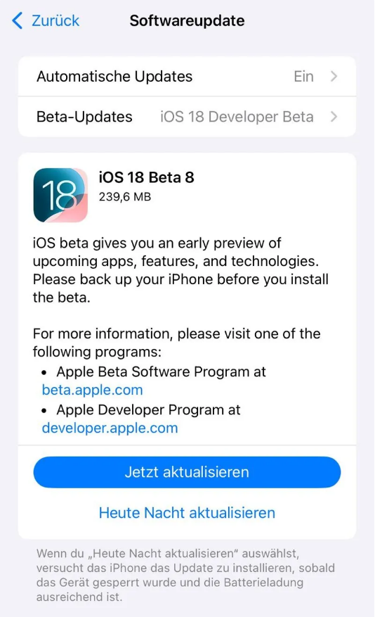 台江苹果手机维修分享苹果 iOS / iPadOS 18 开发者预览版 Beta 8 发布 