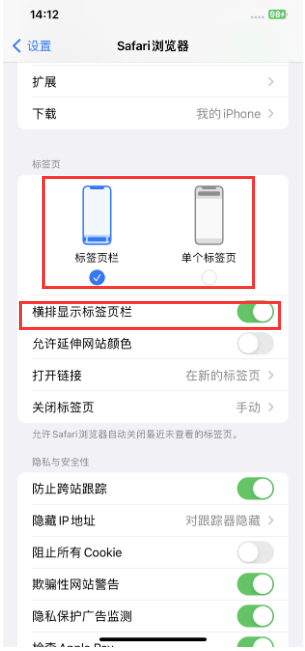 台江苹果手机维修分享Safari浏览器如何切换标签栏位置 